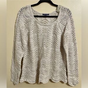 American Eagle Outfitters Cream Crochet Sweater